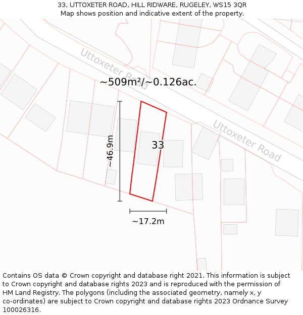 33, UTTOXETER ROAD, HILL RIDWARE, RUGELEY, WS15 3QR: Plot and title map