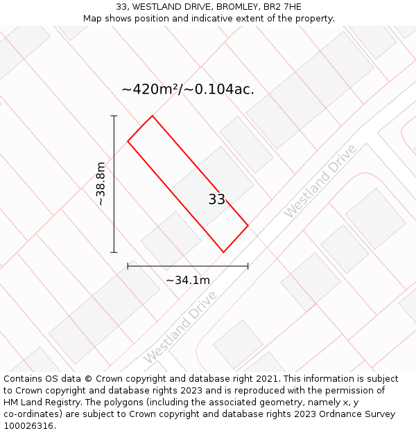 33, WESTLAND DRIVE, BROMLEY, BR2 7HE: Plot and title map