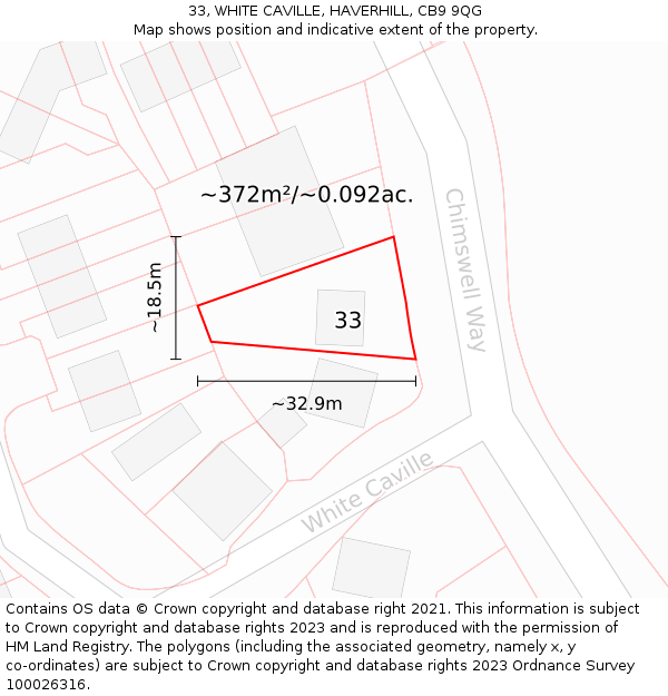 33, WHITE CAVILLE, HAVERHILL, CB9 9QG: Plot and title map