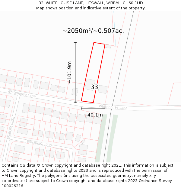 33, WHITEHOUSE LANE, HESWALL, WIRRAL, CH60 1UD: Plot and title map