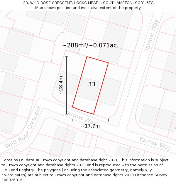 33, WILD ROSE CRESCENT, LOCKS HEATH, SOUTHAMPTON, SO31 6TG: Plot and title map