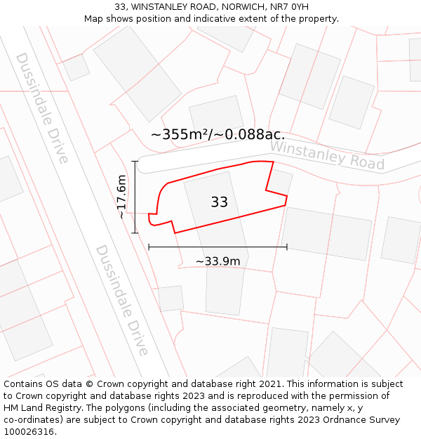 33, WINSTANLEY ROAD, NORWICH, NR7 0YH: Plot and title map