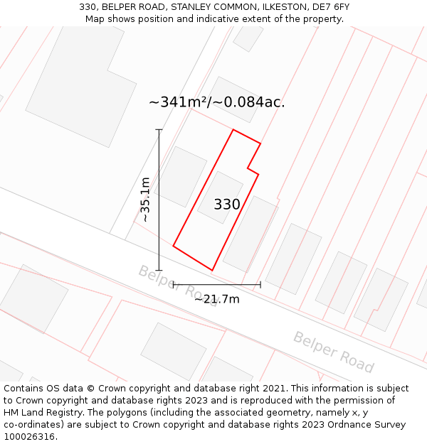 330, BELPER ROAD, STANLEY COMMON, ILKESTON, DE7 6FY: Plot and title map