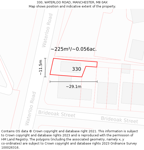 330, WATERLOO ROAD, MANCHESTER, M8 0AX: Plot and title map