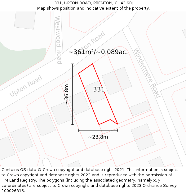 331, UPTON ROAD, PRENTON, CH43 9RJ: Plot and title map