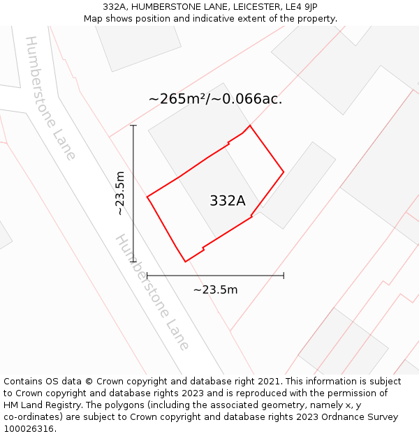 332A, HUMBERSTONE LANE, LEICESTER, LE4 9JP: Plot and title map