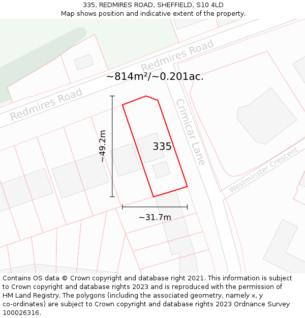 335, REDMIRES ROAD, SHEFFIELD, S10 4LD: Plot and title map