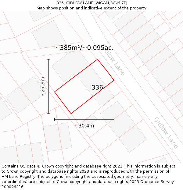 336, GIDLOW LANE, WIGAN, WN6 7PJ: Plot and title map