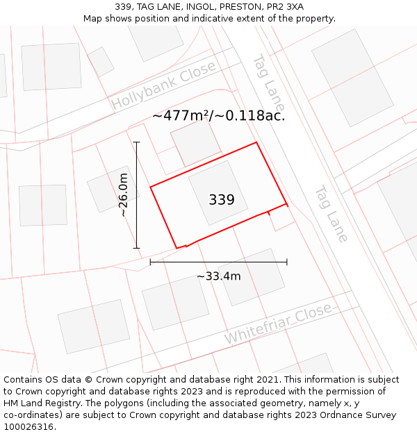 339, TAG LANE, INGOL, PRESTON, PR2 3XA: Plot and title map