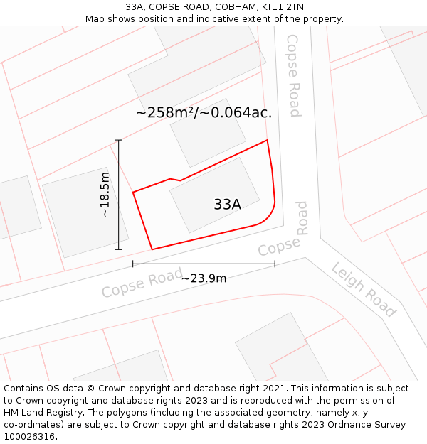 33A, COPSE ROAD, COBHAM, KT11 2TN: Plot and title map