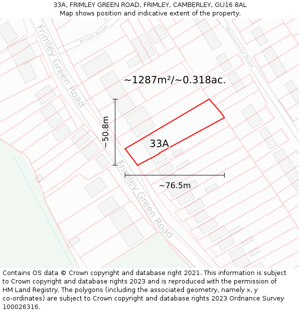 33A, FRIMLEY GREEN ROAD, FRIMLEY, CAMBERLEY, GU16 8AL: Plot and title map