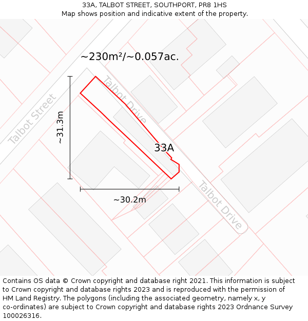 33A, TALBOT STREET, SOUTHPORT, PR8 1HS: Plot and title map