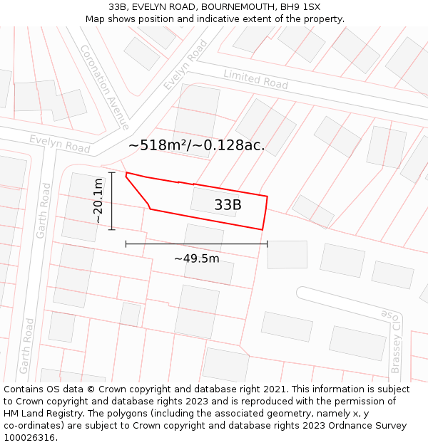 33B, EVELYN ROAD, BOURNEMOUTH, BH9 1SX: Plot and title map