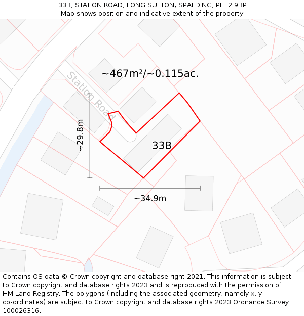 33B, STATION ROAD, LONG SUTTON, SPALDING, PE12 9BP: Plot and title map