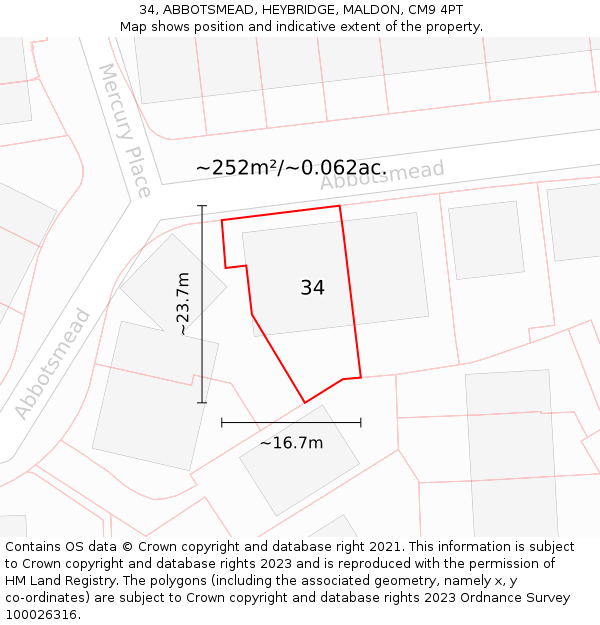 34, ABBOTSMEAD, HEYBRIDGE, MALDON, CM9 4PT: Plot and title map