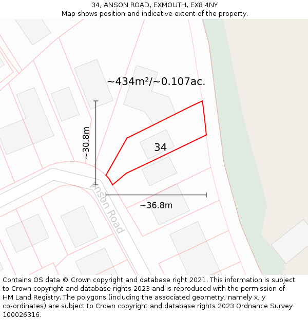 34, ANSON ROAD, EXMOUTH, EX8 4NY: Plot and title map