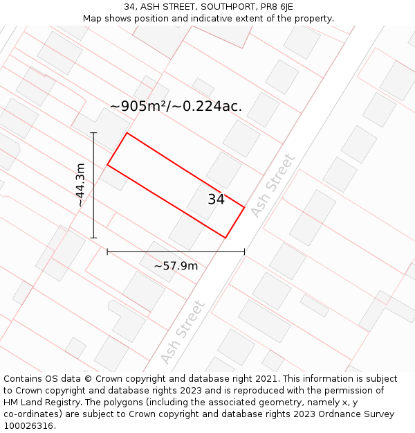 34, ASH STREET, SOUTHPORT, PR8 6JE: Plot and title map