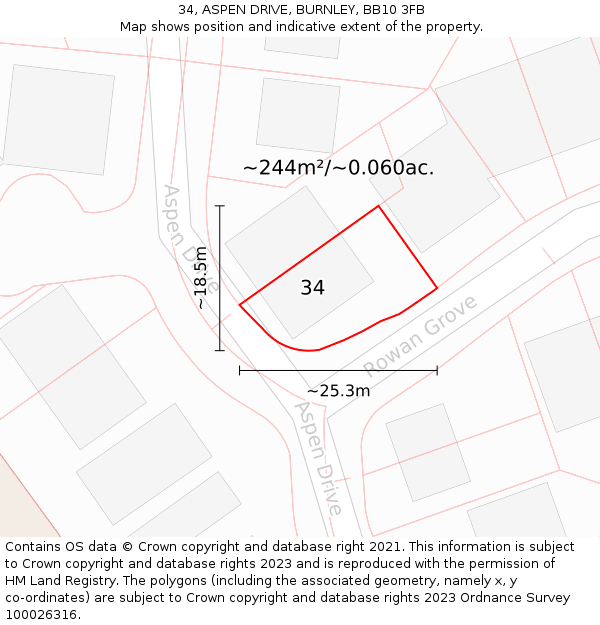 34, ASPEN DRIVE, BURNLEY, BB10 3FB: Plot and title map