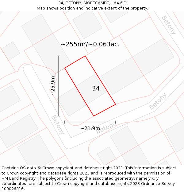 34, BETONY, MORECAMBE, LA4 6JD: Plot and title map