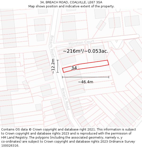 34, BREACH ROAD, COALVILLE, LE67 3SA: Plot and title map