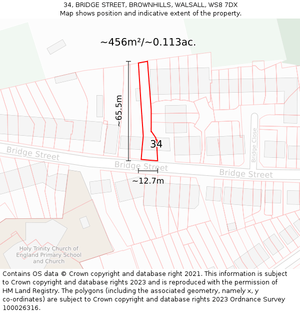 34, BRIDGE STREET, BROWNHILLS, WALSALL, WS8 7DX: Plot and title map