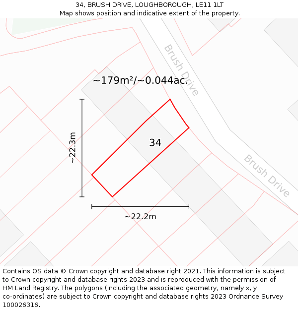 34, BRUSH DRIVE, LOUGHBOROUGH, LE11 1LT: Plot and title map