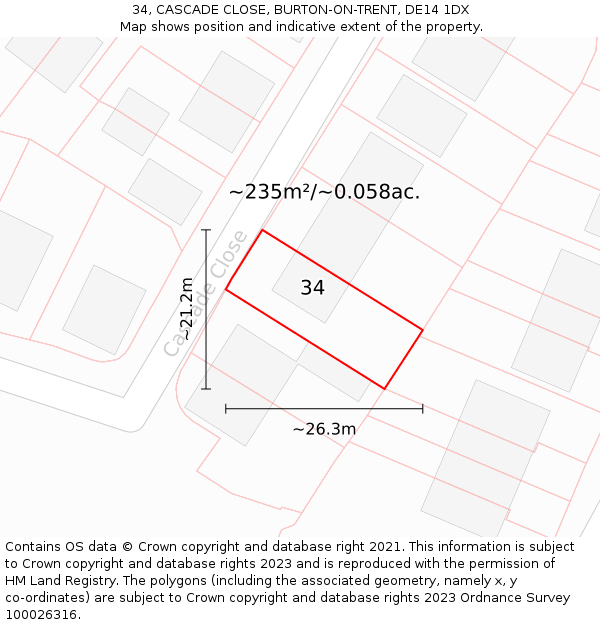 34, CASCADE CLOSE, BURTON-ON-TRENT, DE14 1DX: Plot and title map