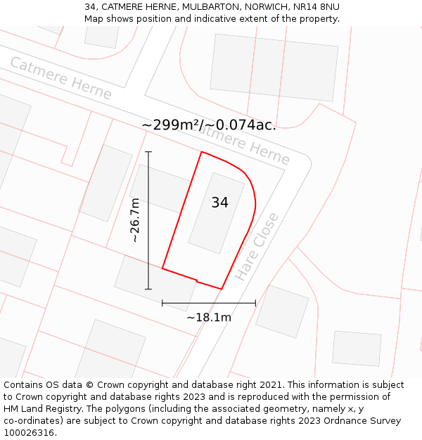 34, CATMERE HERNE, MULBARTON, NORWICH, NR14 8NU: Plot and title map