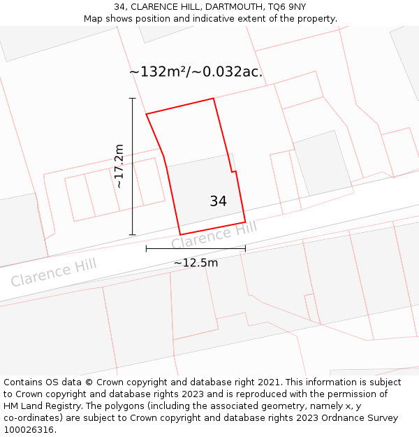 34, CLARENCE HILL, DARTMOUTH, TQ6 9NY: Plot and title map