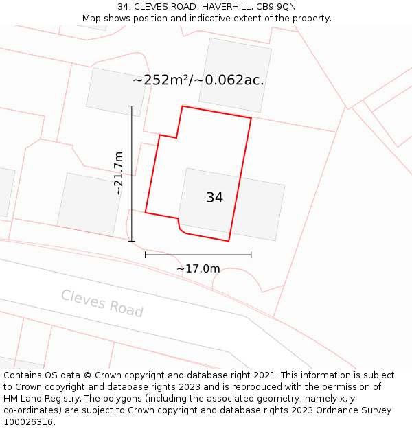 34, CLEVES ROAD, HAVERHILL, CB9 9QN: Plot and title map