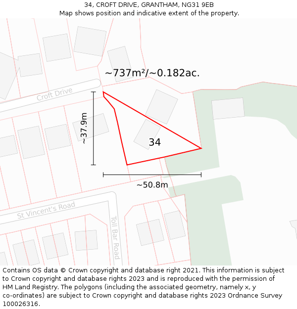 34, CROFT DRIVE, GRANTHAM, NG31 9EB: Plot and title map