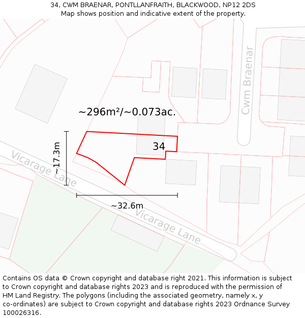 34, CWM BRAENAR, PONTLLANFRAITH, BLACKWOOD, NP12 2DS: Plot and title map