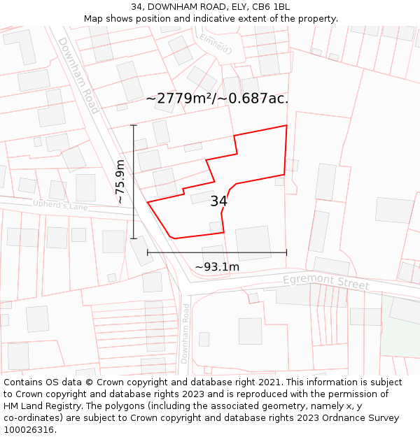 34, DOWNHAM ROAD, ELY, CB6 1BL: Plot and title map