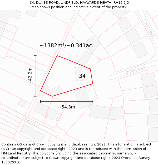 34, DUKES ROAD, LINDFIELD, HAYWARDS HEATH, RH16 2JQ: Plot and title map