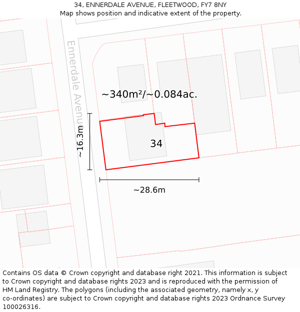 34, ENNERDALE AVENUE, FLEETWOOD, FY7 8NY: Plot and title map