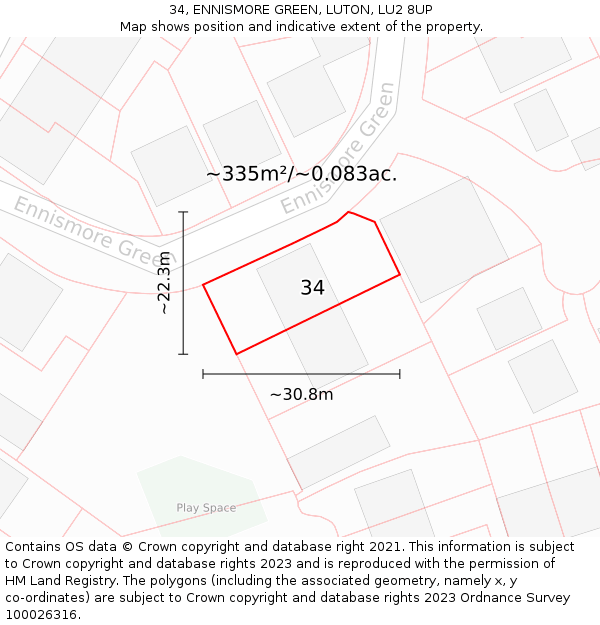 34, ENNISMORE GREEN, LUTON, LU2 8UP: Plot and title map