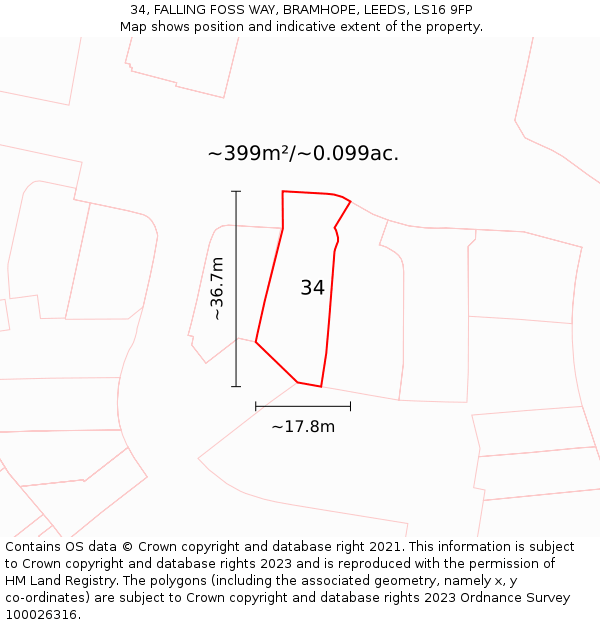 34, FALLING FOSS WAY, BRAMHOPE, LEEDS, LS16 9FP: Plot and title map