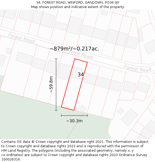 34, FOREST ROAD, WINFORD, SANDOWN, PO36 0JY: Plot and title map