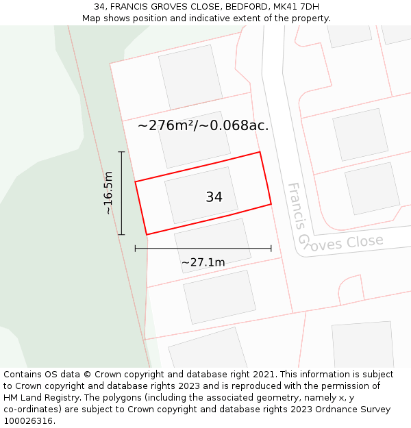 34, FRANCIS GROVES CLOSE, BEDFORD, MK41 7DH: Plot and title map