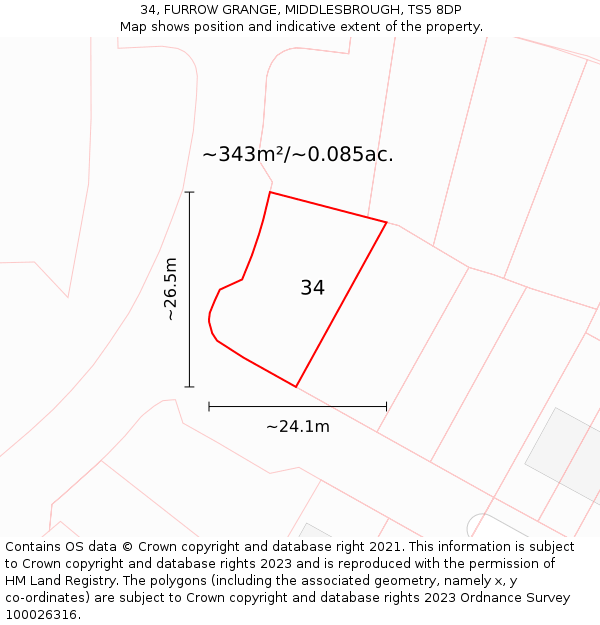 34, FURROW GRANGE, MIDDLESBROUGH, TS5 8DP: Plot and title map