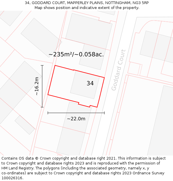 34, GODDARD COURT, MAPPERLEY PLAINS, NOTTINGHAM, NG3 5RP: Plot and title map