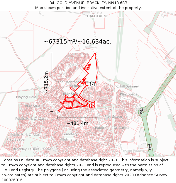 34, GOLD AVENUE, BRACKLEY, NN13 6RB: Plot and title map