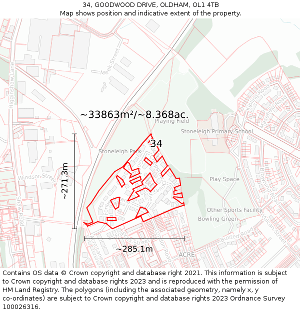 34, GOODWOOD DRIVE, OLDHAM, OL1 4TB: Plot and title map