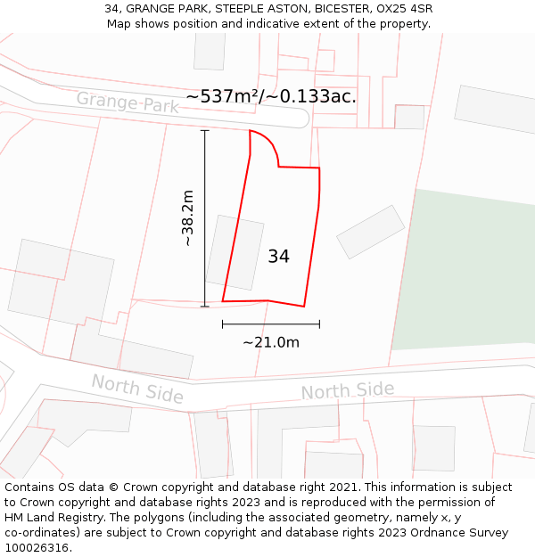 34, GRANGE PARK, STEEPLE ASTON, BICESTER, OX25 4SR: Plot and title map