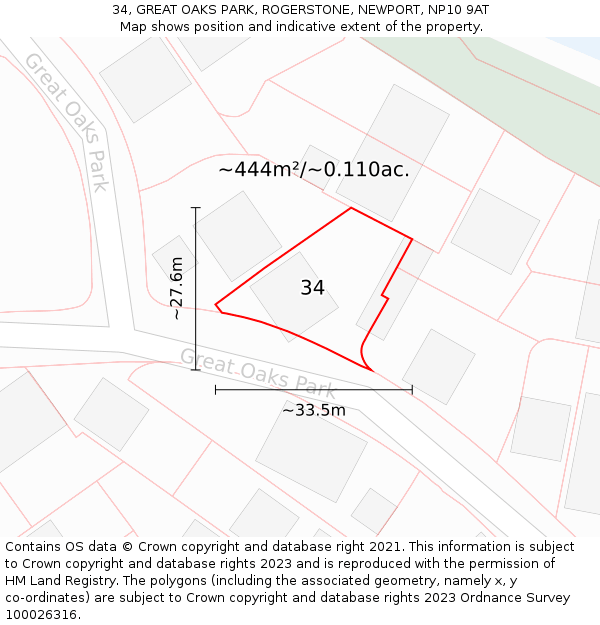 34, GREAT OAKS PARK, ROGERSTONE, NEWPORT, NP10 9AT: Plot and title map