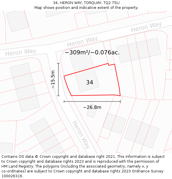 34, HERON WAY, TORQUAY, TQ2 7SU: Plot and title map