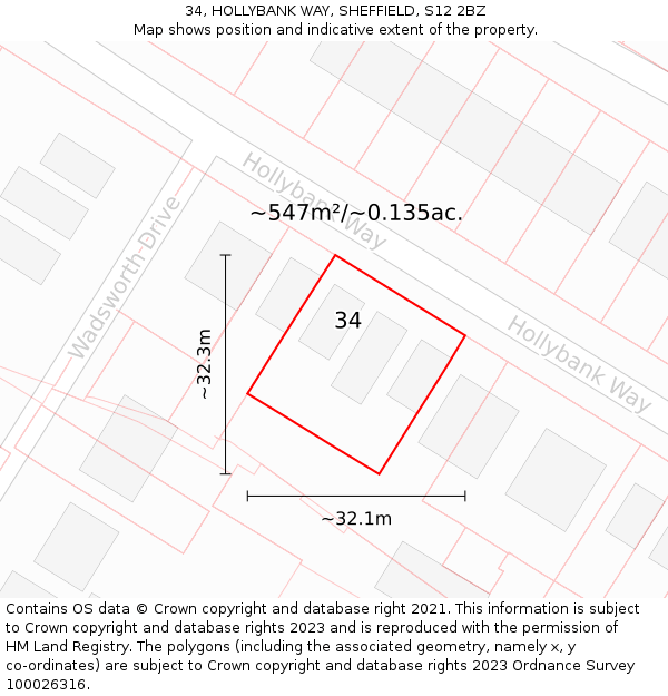 34, HOLLYBANK WAY, SHEFFIELD, S12 2BZ: Plot and title map