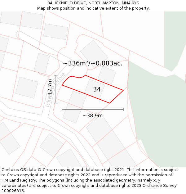 34, ICKNIELD DRIVE, NORTHAMPTON, NN4 9YS: Plot and title map