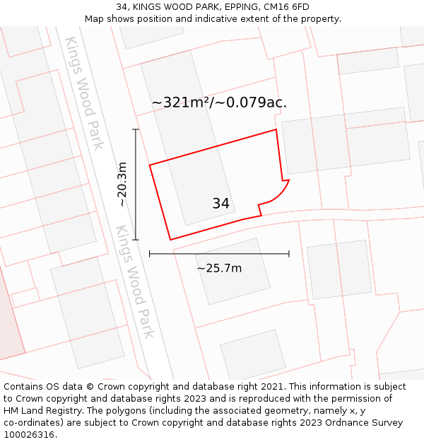 34, KINGS WOOD PARK, EPPING, CM16 6FD: Plot and title map