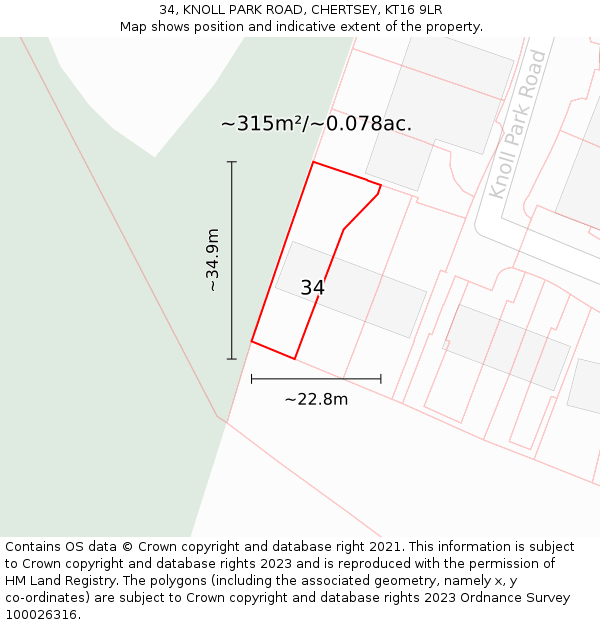 34, KNOLL PARK ROAD, CHERTSEY, KT16 9LR: Plot and title map